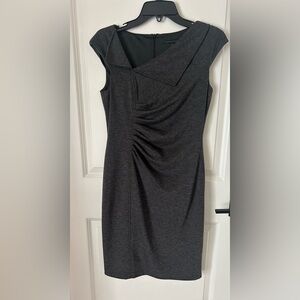 David Meister Women’s Dk Gray Asymmetric Jersey Cap Sleeve Sheath Dress Party